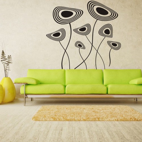 Retro Flower Wall Decals Floral Wall Decal Retro Wall Decor Etsy