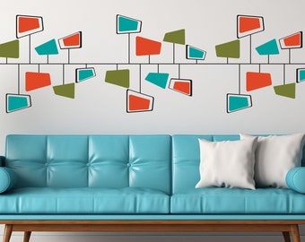 Mid Century Atomic Wall Decals - Retro Modern Decor, Geometric Multi Color Decal, Stylish Mod Wall Art