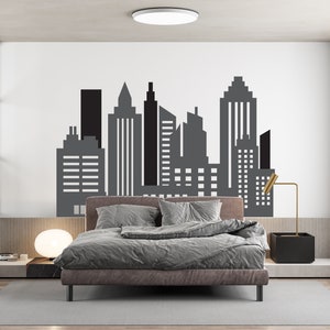 Large City Skyline Wall Decal - Metropolitan Decor, Superhero Themed Room