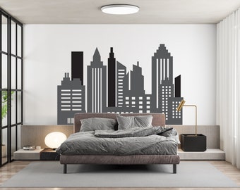 Large City Skyline Wall Decal - Metropolitan Decor, Superhero Themed Room