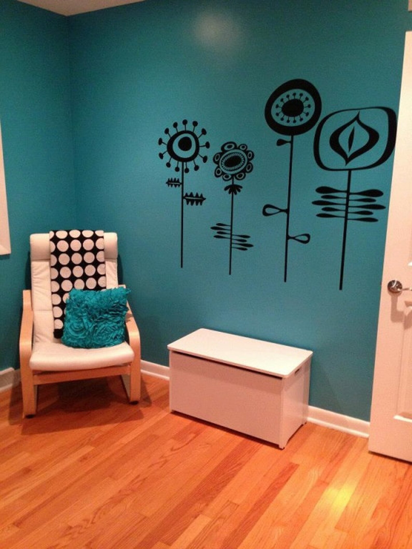 Retro Flower Wall Decals Floral Wall Decal Retro Wall Decor Etsy