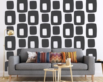 Geometric Shapes Wall Decals, Mid Century Decals, Mid Mod Living Room Decor, Retro Wall Pattern, Removable Modern Wall Art