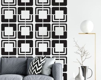 Mid Century Modern Wall Decals, Geometric Square Decal, Removable Retro Decor, Decor for Renters, Mid Mod Nursery