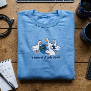 Embroidered Coding Duck Sweatshirt, Software Engineer Bird Hoodie, Programmer Goose Pullover, Tech Hobby Duck Gift, Funny Developer Bird