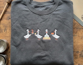 Embroidered Goose Baking Lineup Sweatshirt, Patisserie Crewneck, Funny Chef Goose Gift, Pastry Cook Hoodie, Cute Kitchen Top