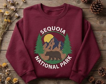 Sudadera con bordado de sequoia, cuello redondo del Parque Nacional de California, sudadera con capucha con bordado de oso, regalo de recuerdo de árboles grandes