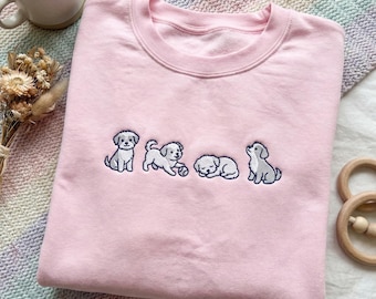 Sweat brodé bichon frisé, sweat à capuche blanc moelleux pour chien, cadeau bichon pour maman, vêtements pour petits chiens, col rond pour chiot mignon
