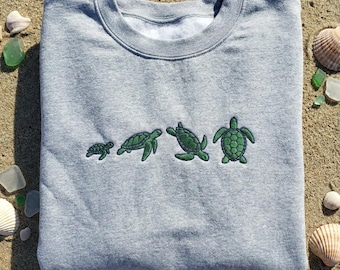 Sweat-shirt brodé tortue de mer, sweat à capuche Turtle Evolution, cadeau pour la conservation de la nature marine, col rond pour reptiles de l'océan, vêtements pour amoureux de la plage