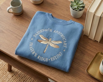 Sassenach Apothecary Embroidered Sweatshirt, Fraser's Ridge Est. 1761, Outlander Inspired Dragonfly Crewneck, Book Lover Gift