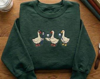 Embroidered Dentist Goose Sweatshirt, Dental Hygienist Hoodie, Tooth Fairy Bird Crewneck, Orthodontist Gift, Dental Assistant Apparel