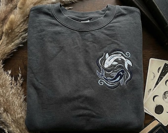 Northern Water Tribe Embroidered Sweatshirt, Moon Spirits Koi Fish Yin Yang Shirt, ATLA Inspired Gift