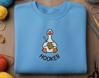 Funny Crochet Goose Embroidered Sweatshirt, Yarn Duck Crewneck, Crocheter Gift, Knitting Lover Sweater, Crafting Hobby Shirt
