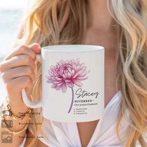 Birth Flower Mug Personalized, November Birth Flower, Birth Flower Gifts, Birth Flower Cup, Birth Flower Gifts For Women, Chrysanthemum