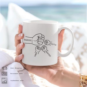 Personalized Dad with Kids Name Mug, Best Dad Ever Coffee Mug,  Fist Bump Dad Gift, Fathers Day Gift Mug, Gift for Dad Cup, New Daddy Gift