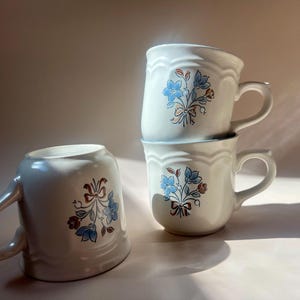 Vintage Stoneware Mugs | Set of 4 | Cordella Collection Stoneware "Bluet" Coffee Mugs