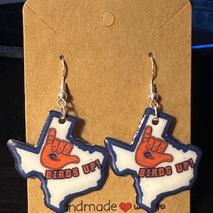 College Spirit Ohrringe | Spieltag Schmuck | Texas Shaped baumelnde Ohrringe | Teamgeist Schmuck | Texas Colleges |