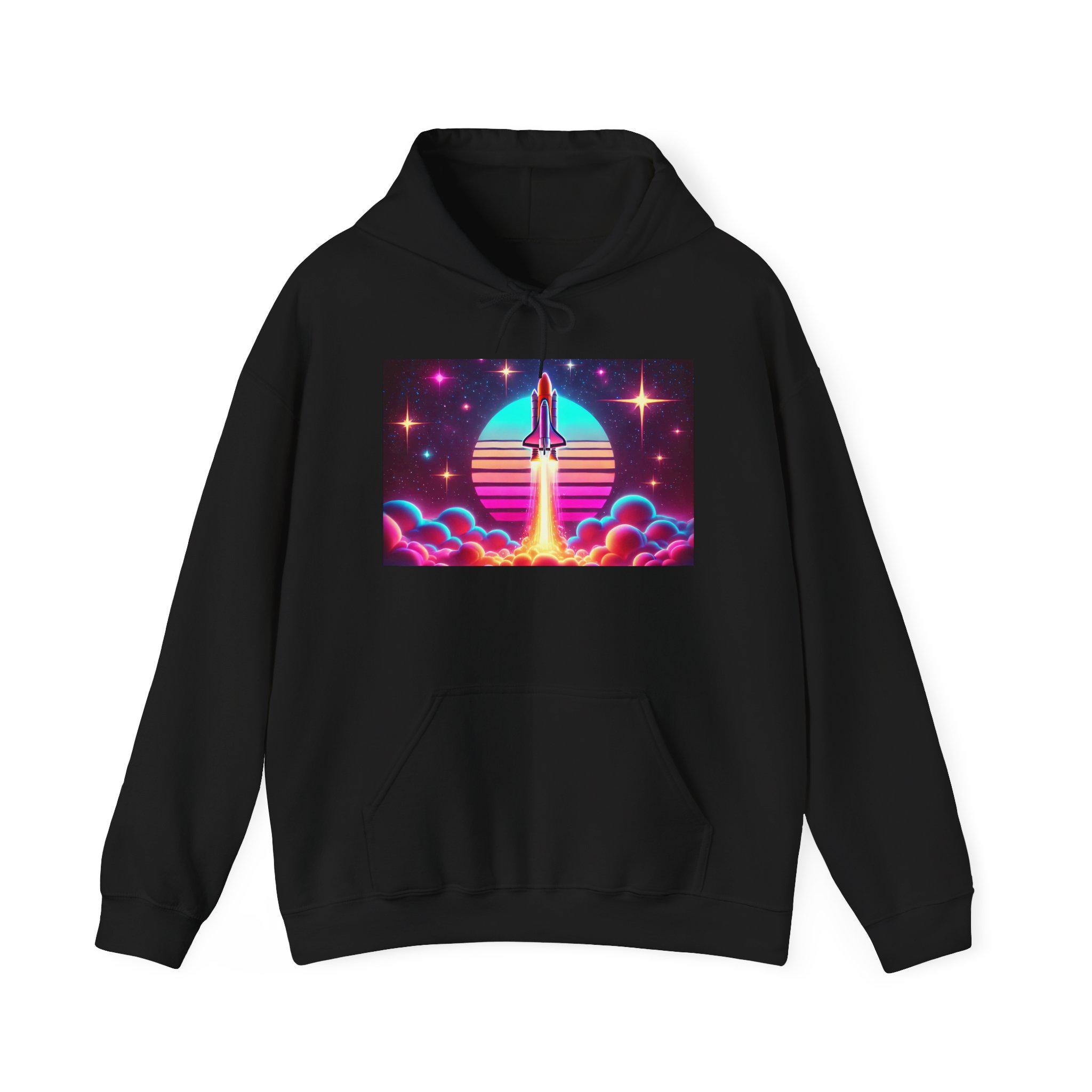Synthwave Rocket Hoodie Retro 80s Aesthetic Space Shuttle
