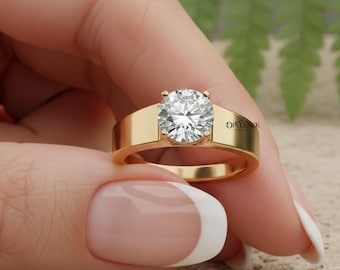 Anillo solitario de moissanita en oro de 14 quilates, anillo de compromiso de talla redonda de 2 quilates, anillo de oro amarillo para mujer, delicado anillo de boda, anillo de regalo de aniversario.