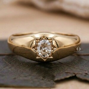 Vintage Starburst Wedding Ring, Old Mine Cushion Lab Diamond Ring, Solitaire Engagement Ring, 14K Yellow Gold Bridal Promise Ring for Her