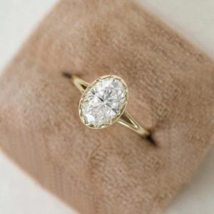 Split-Shank Moissanite Engagement Ring, 3 CT Oval Cut Colorless Moissanite Ring, Bezel Set Wedding Ring, 14K Solid Yellow Gold Wedding Ring