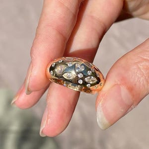 Flush Setting Wide Band, Multi Cut Moissanite Wedding Ring, Scattered  Stone Engagement Band,14K Yellow Gold Cluster Dome Style Cluster Band