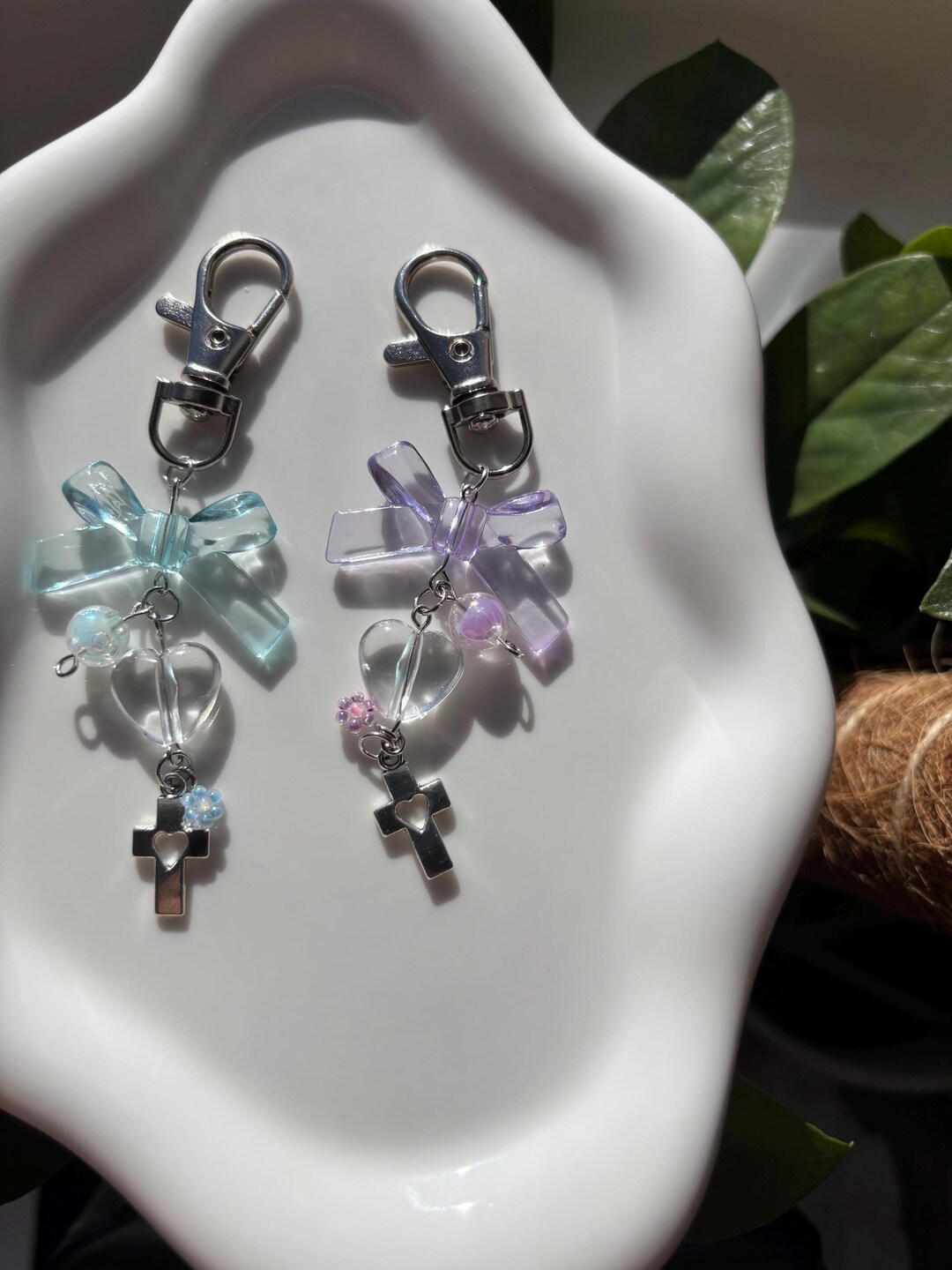 Cross With Heart - Purple/blue Ribbon - Keychain - Handmade - Etsy