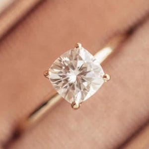 Simple Designed Proposal Ring, Cushion Cut Moissanite Engagement Ring, Solitaire Diamond Wedding Ring, Classic Four Prong Set Ring for Women