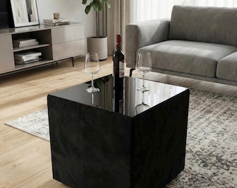Black Alcantara Infinity Mirror Coffee Table - Luxury 3D LED Side Table - Custom Handmade by MyskoDesign