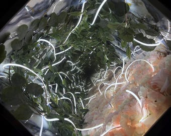 Ready to Ship - Botanical Infinity Mirror Coffee Table 20x20 Luxury Alcantara LED Side Table Modern Optical Illusion Furniture Flower Decor