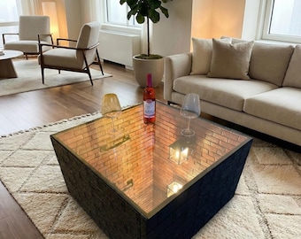 Industrial Brick Style Infinity Mirror Coffee Table - 3D LED Illusion Table - Modern Loft Decor - MyskoDesign
