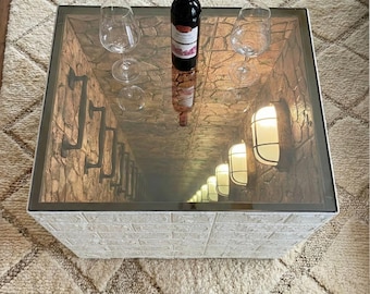 Infinity Mirror Coffee Table - Custom 3D LED Side Table - Luxury Alcantara or Brick Finish - Handmade by MyskoDesign