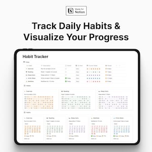Könnte beinhalten: Ein Screenshot einer Notion-Seite, die einen Habit-Tracker mit einer Kalenderansicht zeigt. Die Seite trägt den Titel "Habit Tracker" und enthält eine Liste von Gewohnheiten wie "Sport", "Lesen", "Frühes Schlafengehen", "Meditieren" und "Wasser trinken". Jede Gewohnheit hat eine Kalenderansicht, die die Tage des Monats mit farbigen Punkten anzeigt, ob die Gewohnheit erfüllt wurde oder nicht.