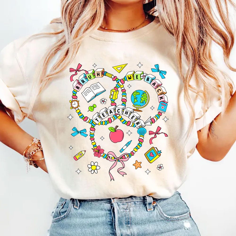 Bruh We Back Teacher Bracelet T-Shirt, Back To School, Gift For Teachers, Back To School Shirt, Retro Style Funny Comeback, Coquette Bow Bespoketshirt