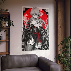 Impresión artística de chica de anime Yuno Gasai, póster vertical, ilustración de waifu japonesa, chica tatuada de Future Diary, decoración del hogar, arte de pared de habitación, lindo