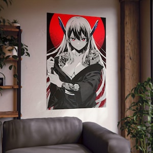 Soldado encadenado Kyouka Uzen, carteles verticales mate de anime Waifu, estilo de arte tradicional japonés, chica tatuada ilustrativa, anime lindo
