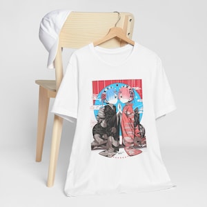 Rem and Ram Re Zero Anime Apparel, Waifu, Re Zero T-Shirt, Rem Re Zero Shirt, Cute Girls, Japanese Traditional Art Style Shirt, Rem Apparel
