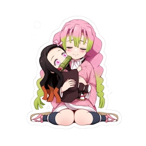 Demon Slayer Sticker - Anime Chibi Nezuko Kamado & Mitsuri Kanroji Kiss-Cut Love Breathing Decals, cute anime stickers, character fan art