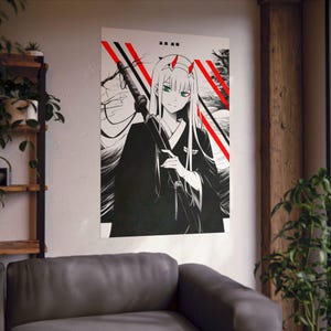 Póster de Darling in the Franxx Zero Two / Arte de pared vertical mate de anime Waifu / Decoración de estilo japonés con chicas lindas para otaku
