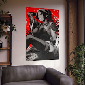 Yoruichi Shihouin de Bleach, estilo artístico japonés, linda impresión ilustrativa, chica tatuada, póster vertical de anime Waifu, arte de pared mate