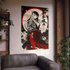 Póster de waifu de anime, Kyouka Uzen, arte tradicional japonés de soldado encadenado, impresión de anime vintage, chica de anime ilustrativa, póster de anime de tatuajes