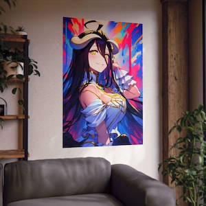 Cool Retro Anime Poster, Albedo Fanart, Waifu Character Print, Vertical Abstract Painting, Matte Wall Art, Sexy Anime Girl, Anime Artwork