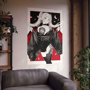 Pósteres verticales mate de anime Waifu de Frieren, estilo de arte tradicional japonés, chica tatuada, ilustración, decoración de dormitorio de anime, póster de anime
