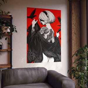 Nier Automata 2B Poster: Japanese Art Style, Vintage Anime Decor