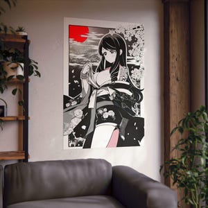 Linda chica de anime Waifu Hahari Hanazono de The 100 Girlfriends, carteles verticales, arte japonés, estilo ilustrativo tatuado, póster de anime