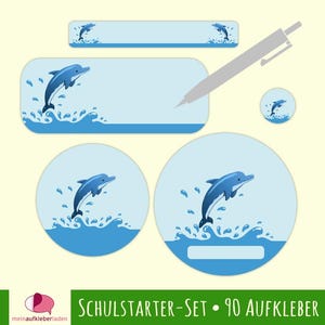 Schulstarter-Set | Delfin - 90 teilig, Namensaufkleber, Stifteaufkleber, Schuletiketten zum selber beschriften - 1904485087