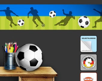 Vlies Bordüre: Fußball - 18 cm Höhe - Wandbordüre für Fußballfans mit vielen Farben, wahlweise selbstklebend - 1845475584