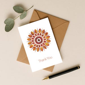 Cartão de agradecimento para impressão - Design de folhas de mandala. Arquivo PDF ou JPG de alta qualidade para cartão dobrado DIY (tamanho da carta: 8,5 x 11 polegadas)