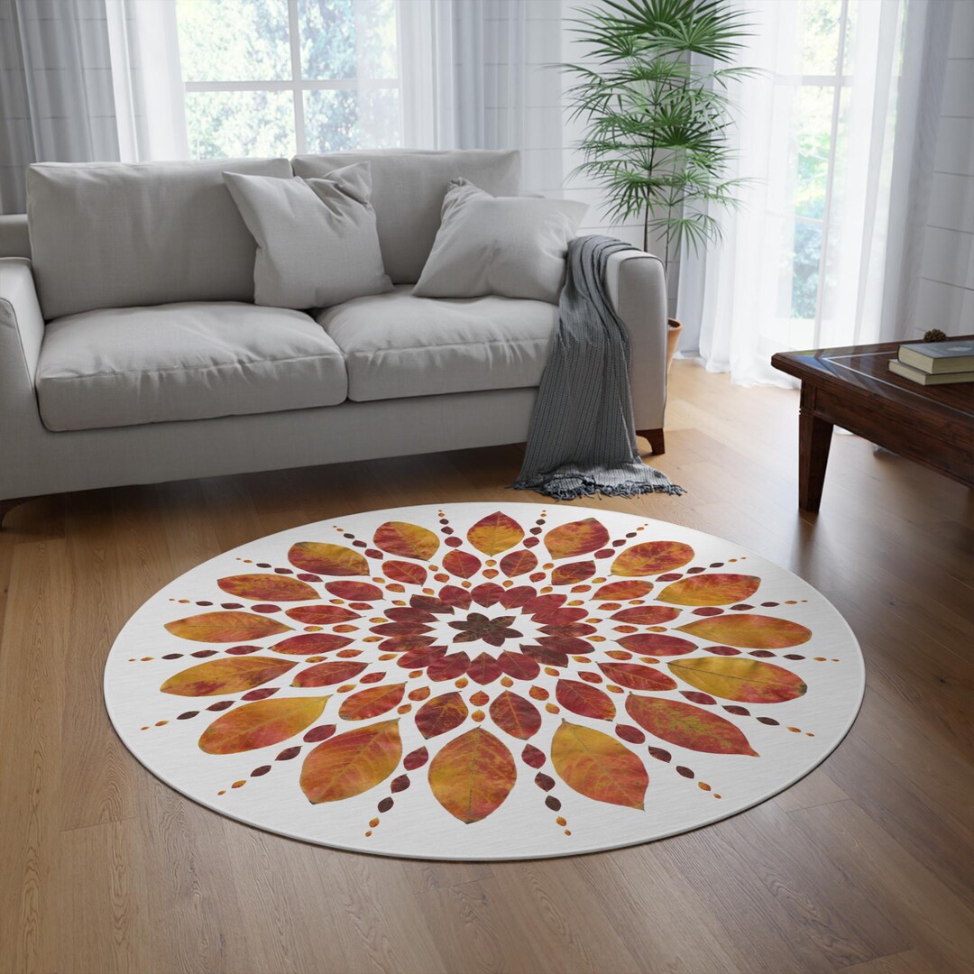 Mandala Rug Design Mandala Rug, Leaf Design, Israel Colors Decor, Round Mat, Boho Chic ...
