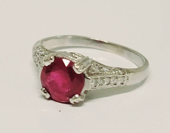 Beautiful Antique Ruby and Diamond Engagement Rin… - image 7