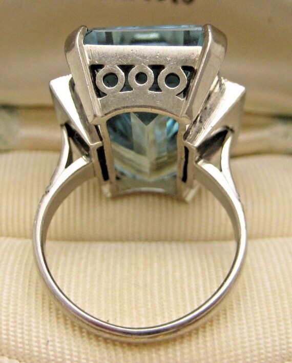 Antique Art Deco 14K White Gold HUGE Aquamarine a… - image 8